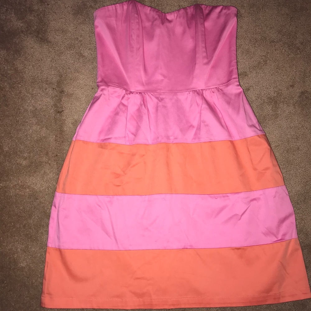 Pink and orange strapless dress